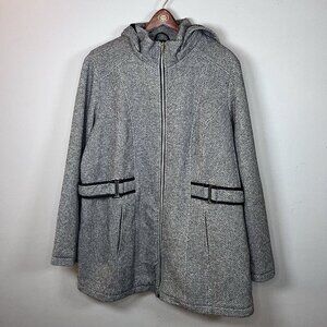 D.e.t.a.i.l.s INTL Women’s Size 1X Black & White Tweed Fleece Zip Up Coat